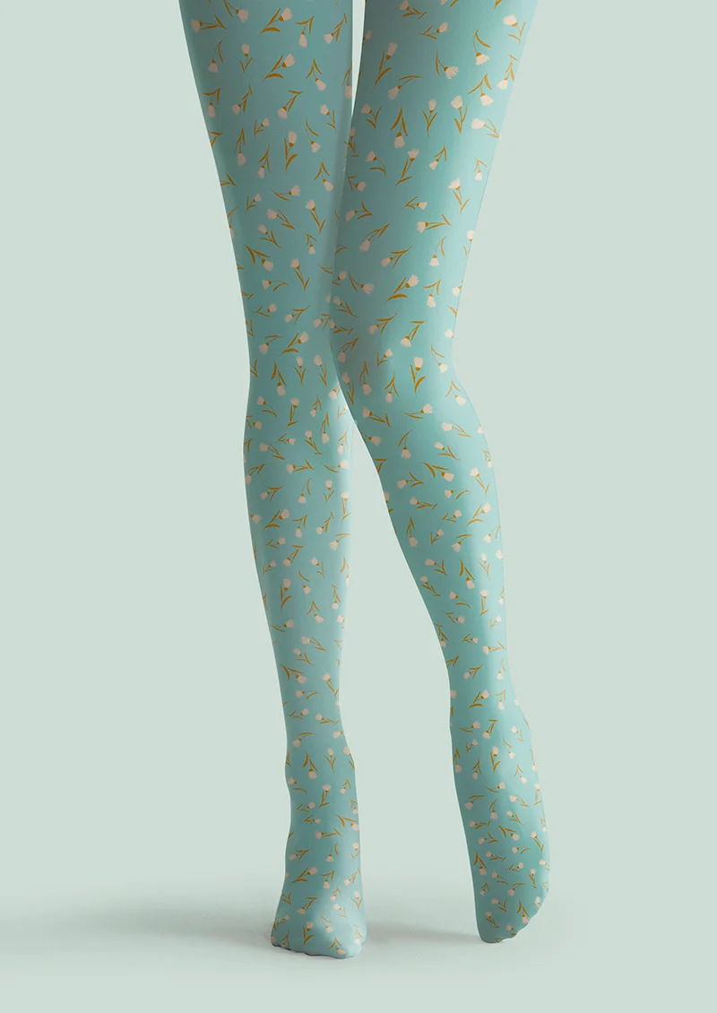 Viken Plan Pale green Dainty florals Tights Hosiery Pantyhose