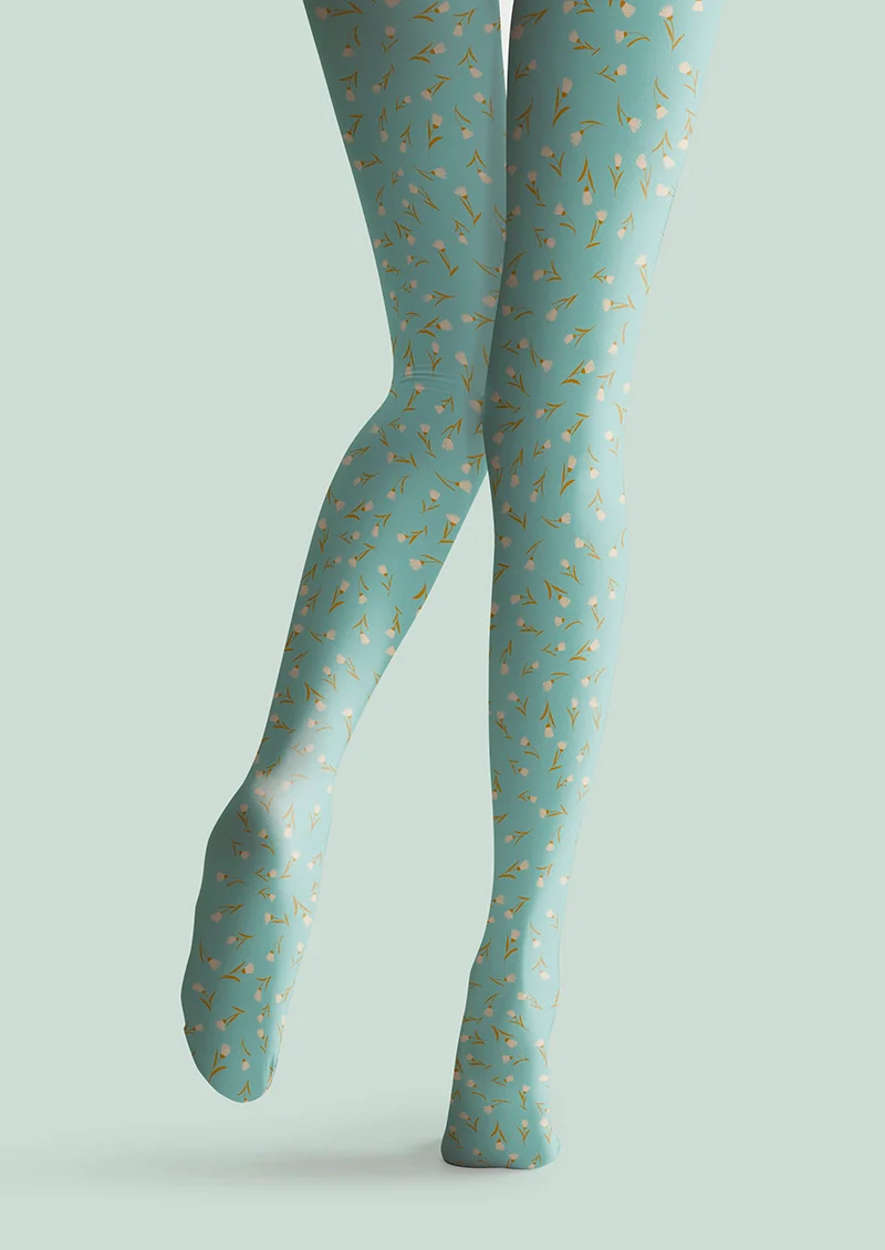 Viken Plan Pale green Dainty florals Tights Hosiery Pantyhose - Image 5
