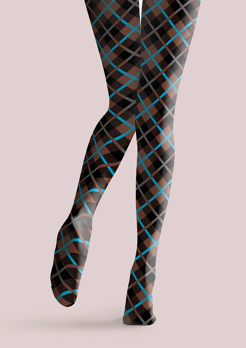 Viken Plan Brown Blue Check College Tights Hosiery Pantyhose - Image 5