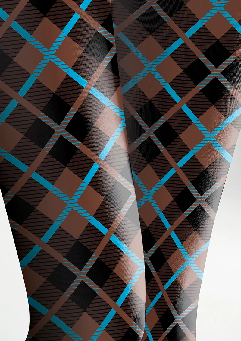 Viken Plan Brown Blue Check College Tights Hosiery Pantyhose - Image 6