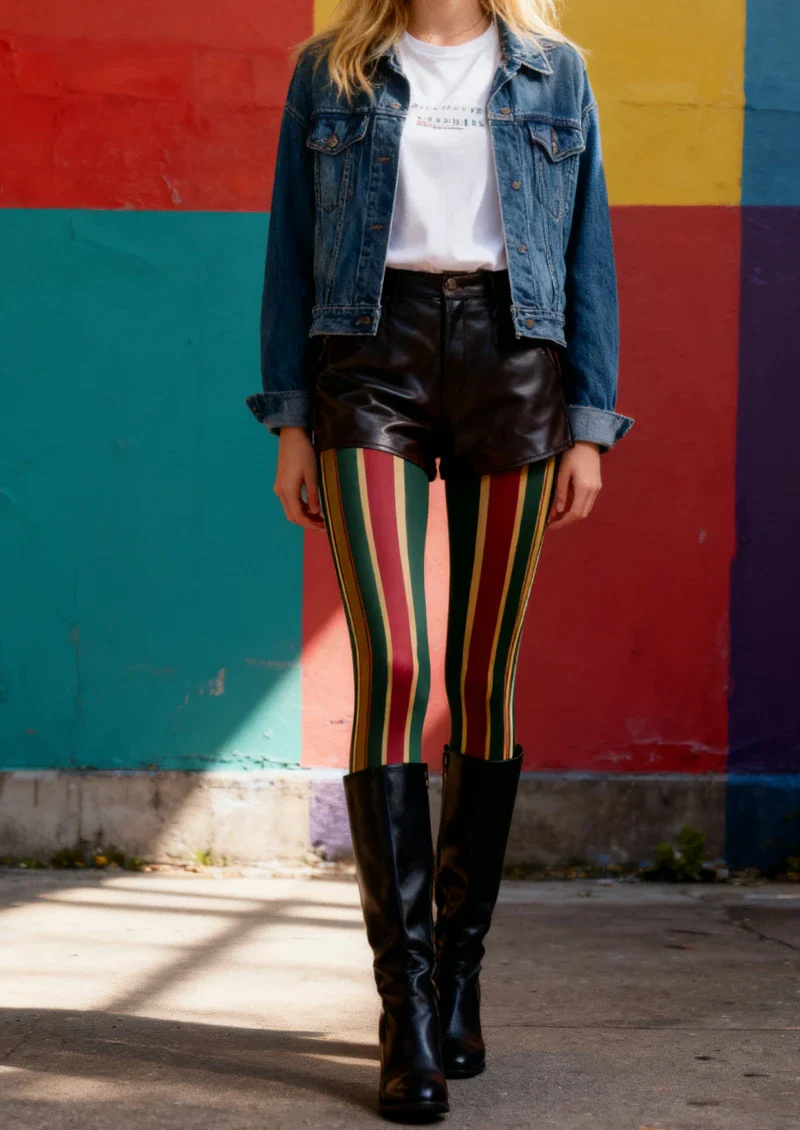 Viken Plan Color Stripe Tights Hosiery Pantyhose - Image 2