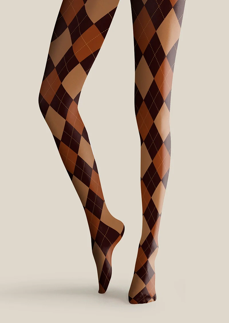 Viken Plan Brown plaid Tights Hosiery Pantyhose - Image 3