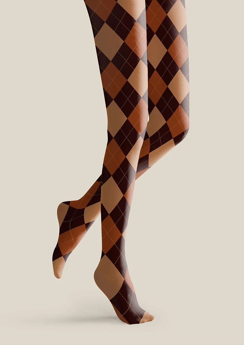 Viken Plan Brown plaid Tights Hosiery Pantyhose - Image 4