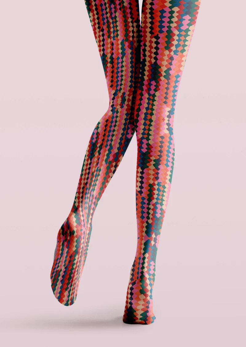 Viken Plan Colorful Geometric Striped Tights Hosiery Pantyhose - Image 4