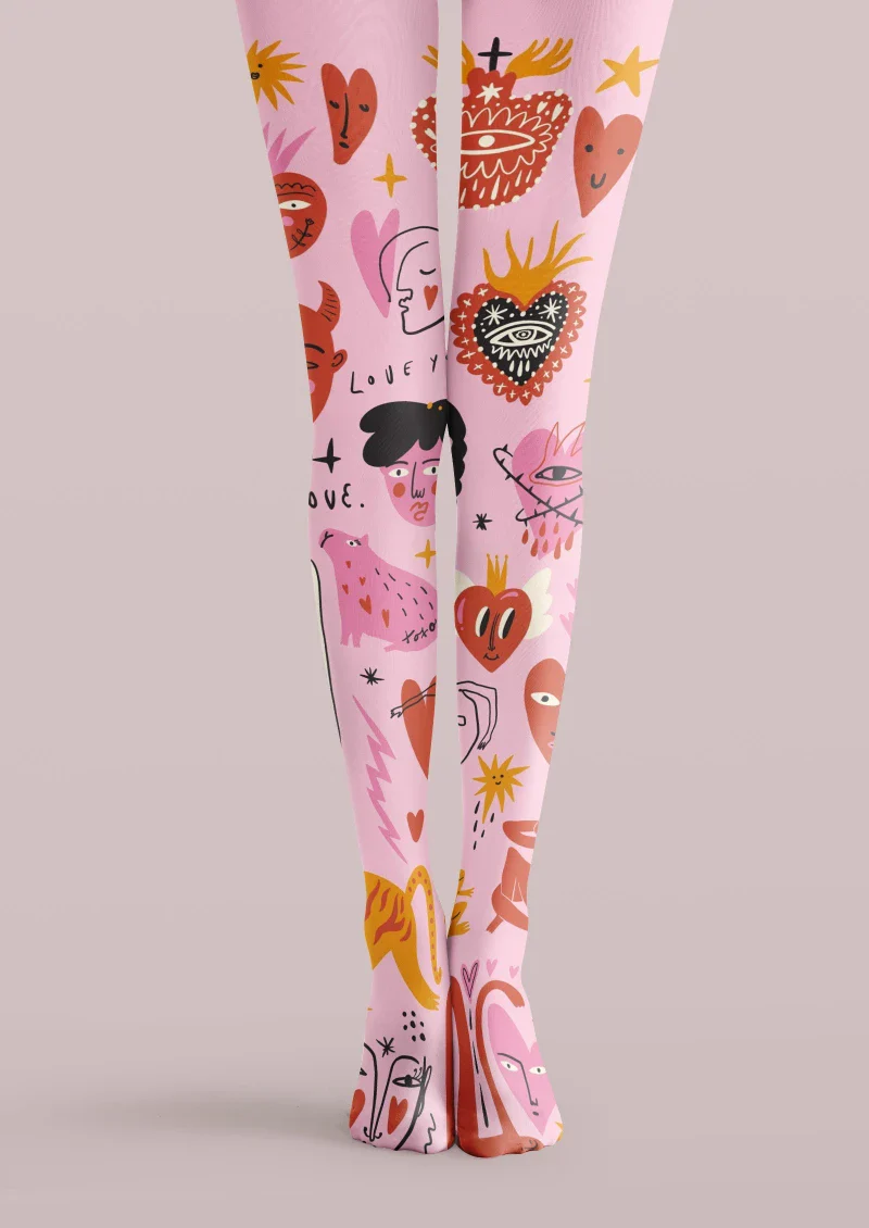 Viken Plan Valentine's Day Colorful Heart Graphic Tights Hosiery Pantyhose - Image 3
