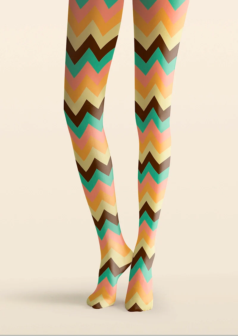 Viken Plan Colorful Jagged Stripes Tights Hosiery Pantyhose