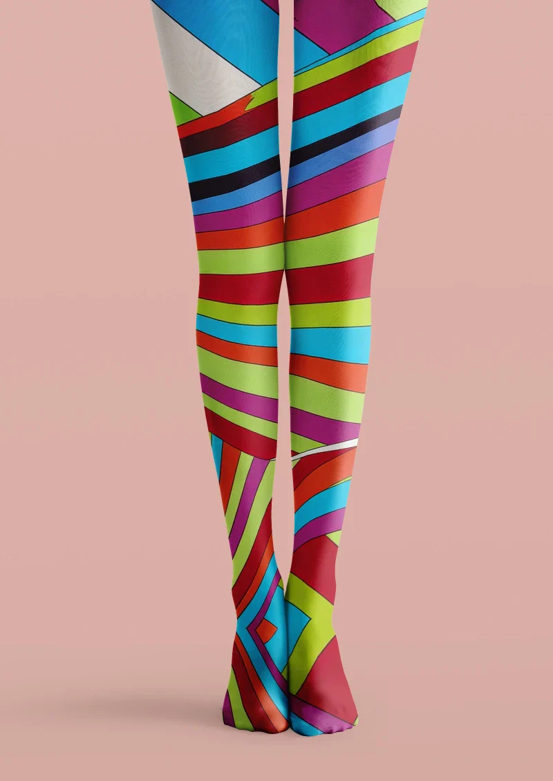 Viken Plan Colorful Striped Geometric Tights Hosiery Pantyhose - Image 4