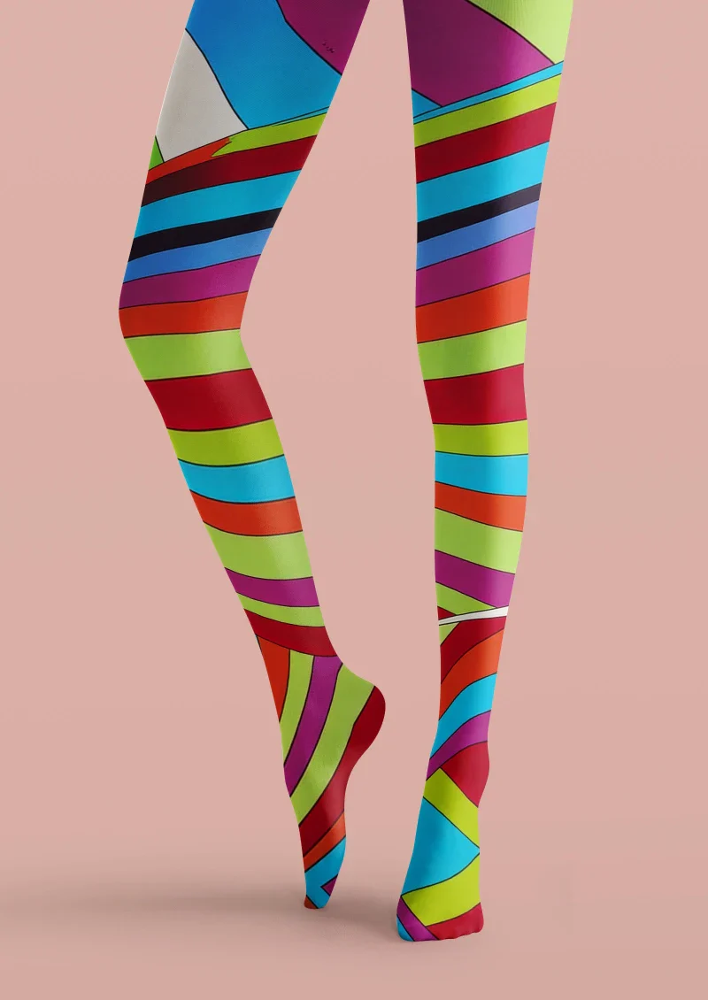 Viken Plan Colorful Striped Geometric Tights Hosiery Pantyhose - Image 5