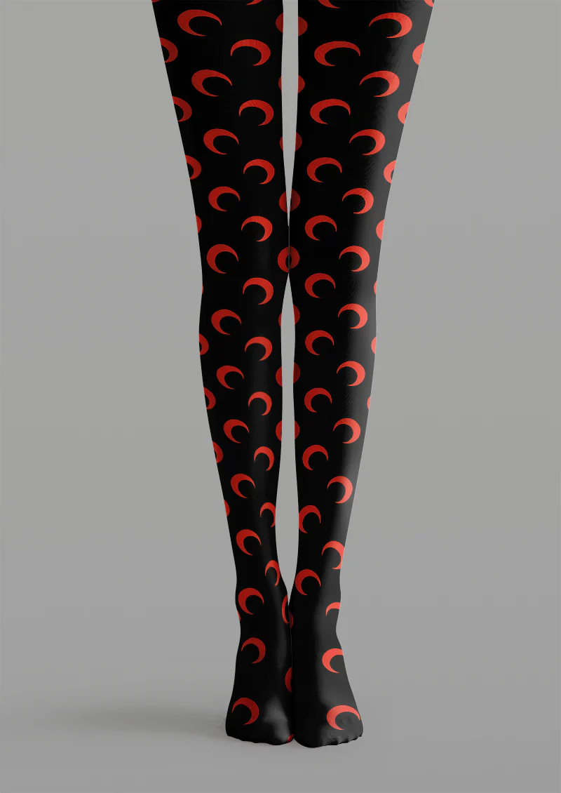 Viklen plan Red Crescent Moon Print Tights Hosiery Pantyhose