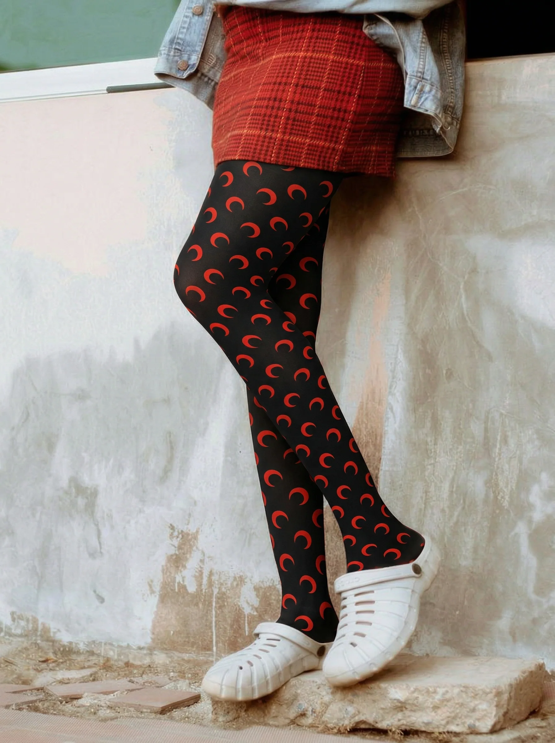 Viklen plan Red Crescent Moon Print Tights Hosiery Pantyhose - Image 2