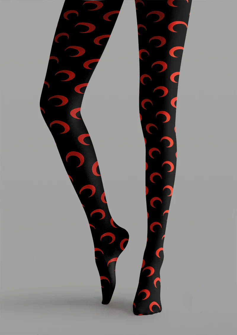 Viklen plan Red Crescent Moon Print Tights Hosiery Pantyhose - Image 3