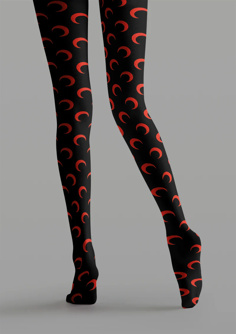 Viklen plan Red Crescent Moon Print Tights Hosiery Pantyhose - Image 4