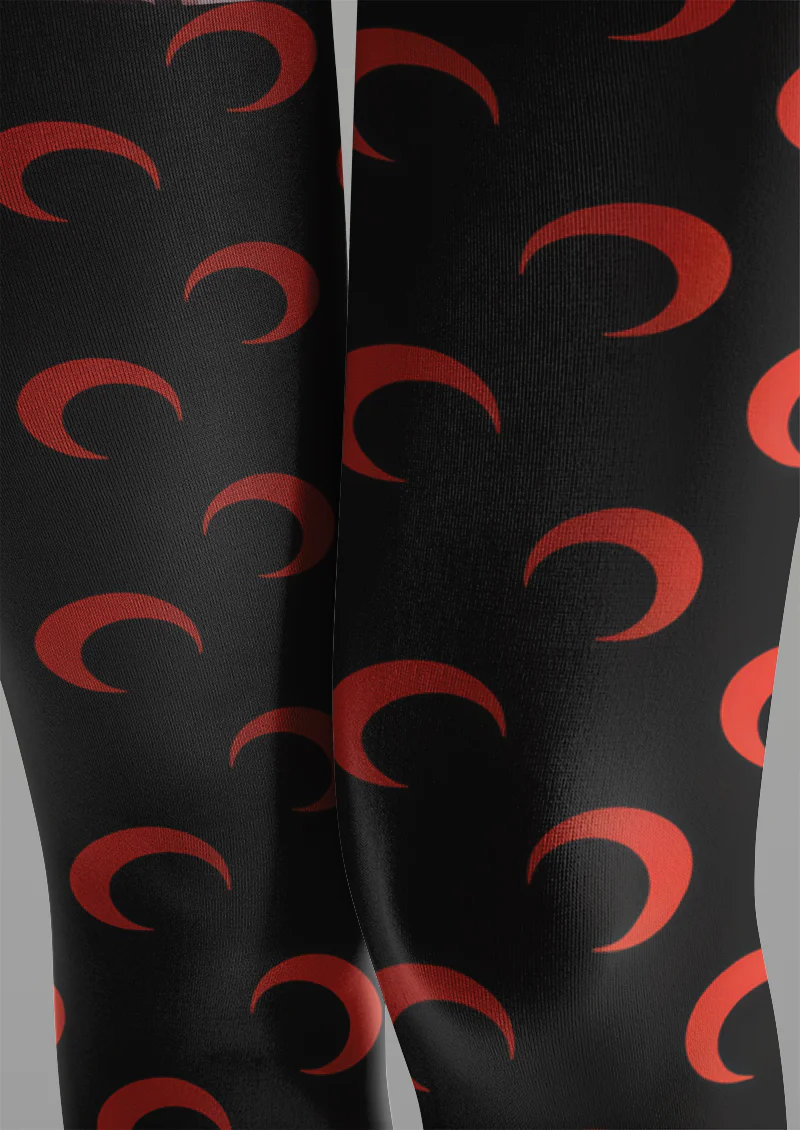 Viklen plan Red Crescent Moon Print Tights Hosiery Pantyhose - Image 5