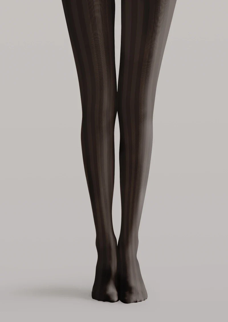 Viken Plan Dark Brown Vertical Striped Tights Hosiery Pantyhose