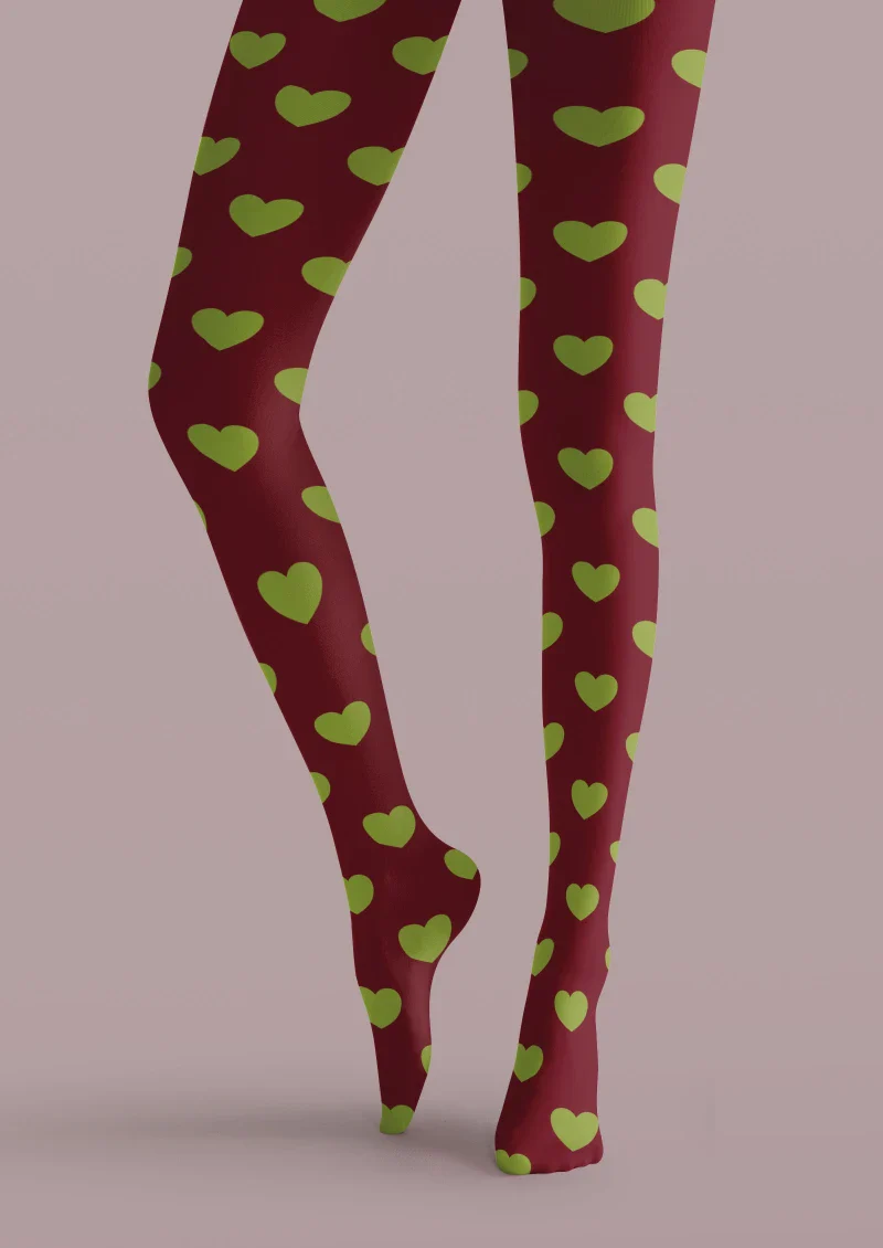 Viken Plan Valentine's Day Dark Green Heart Graphic Tights Hosiery Pantyhose