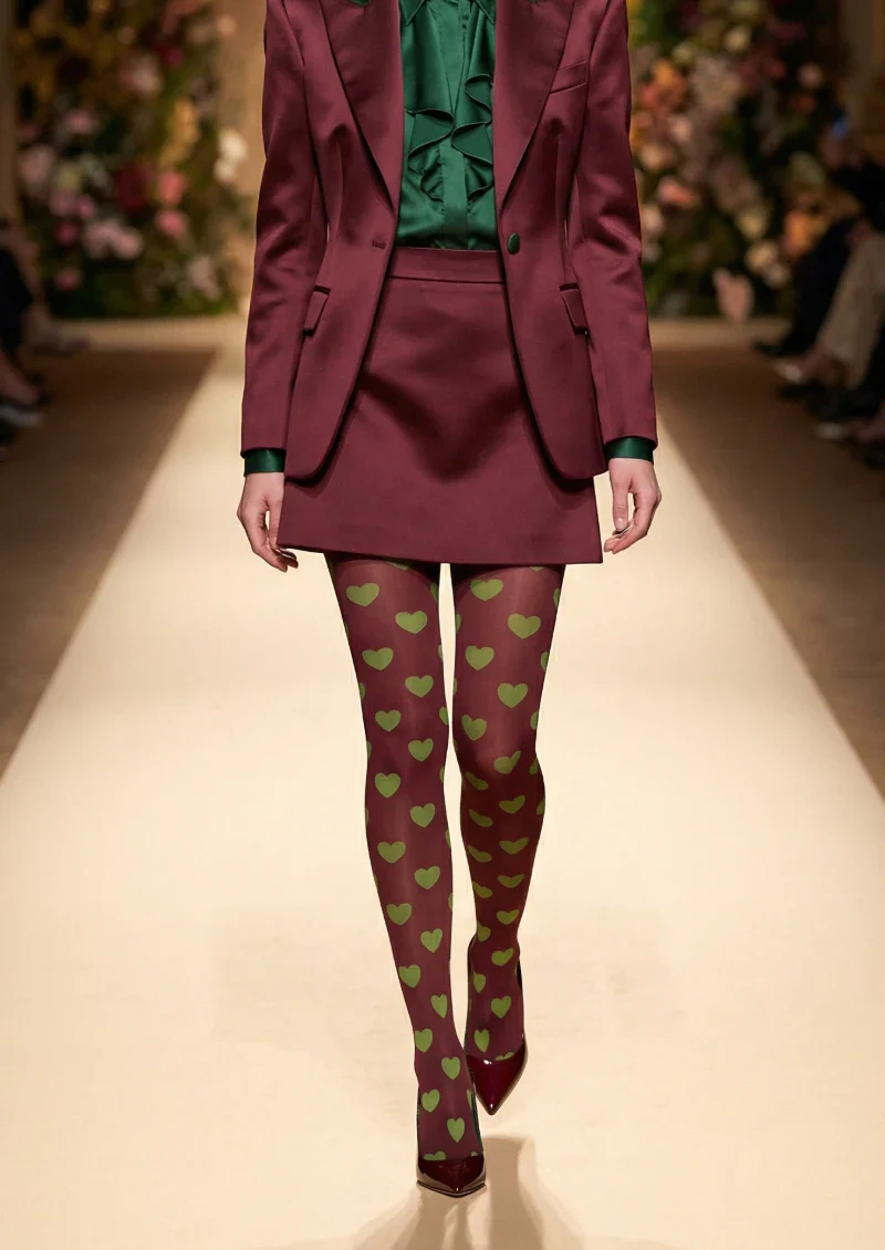 Viken Plan Valentine's Day Dark Green Heart Graphic Tights Hosiery Pantyhose - Image 2