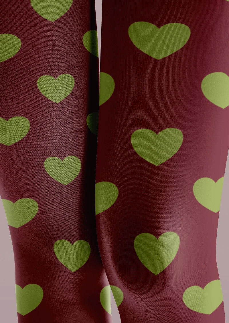 Viken Plan Valentine's Day Dark Green Heart Graphic Tights Hosiery Pantyhose - Image 3
