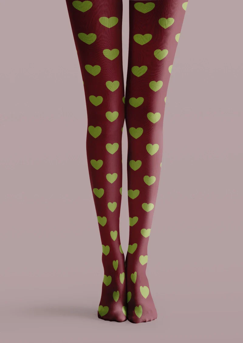 Viken Plan Valentine's Day Dark Green Heart Graphic Tights Hosiery Pantyhose - Image 4