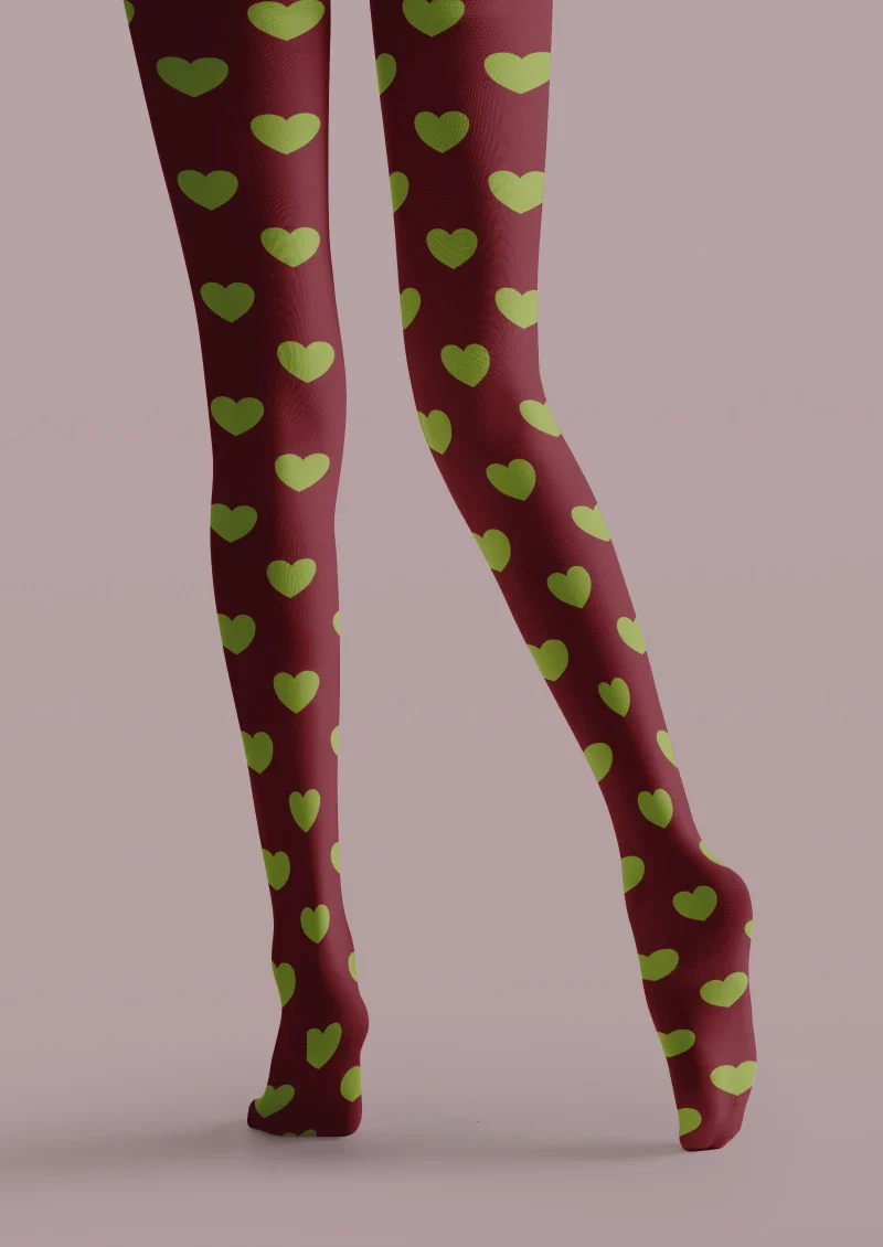 Viken Plan Valentine's Day Dark Green Heart Graphic Tights Hosiery Pantyhose - Image 5