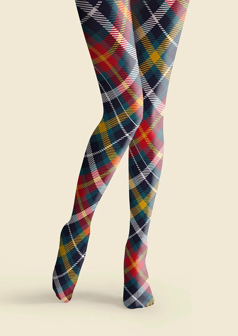 Viken Plan Deep Blue-Colorful Striped Check Tights Hosiery Pantyhose