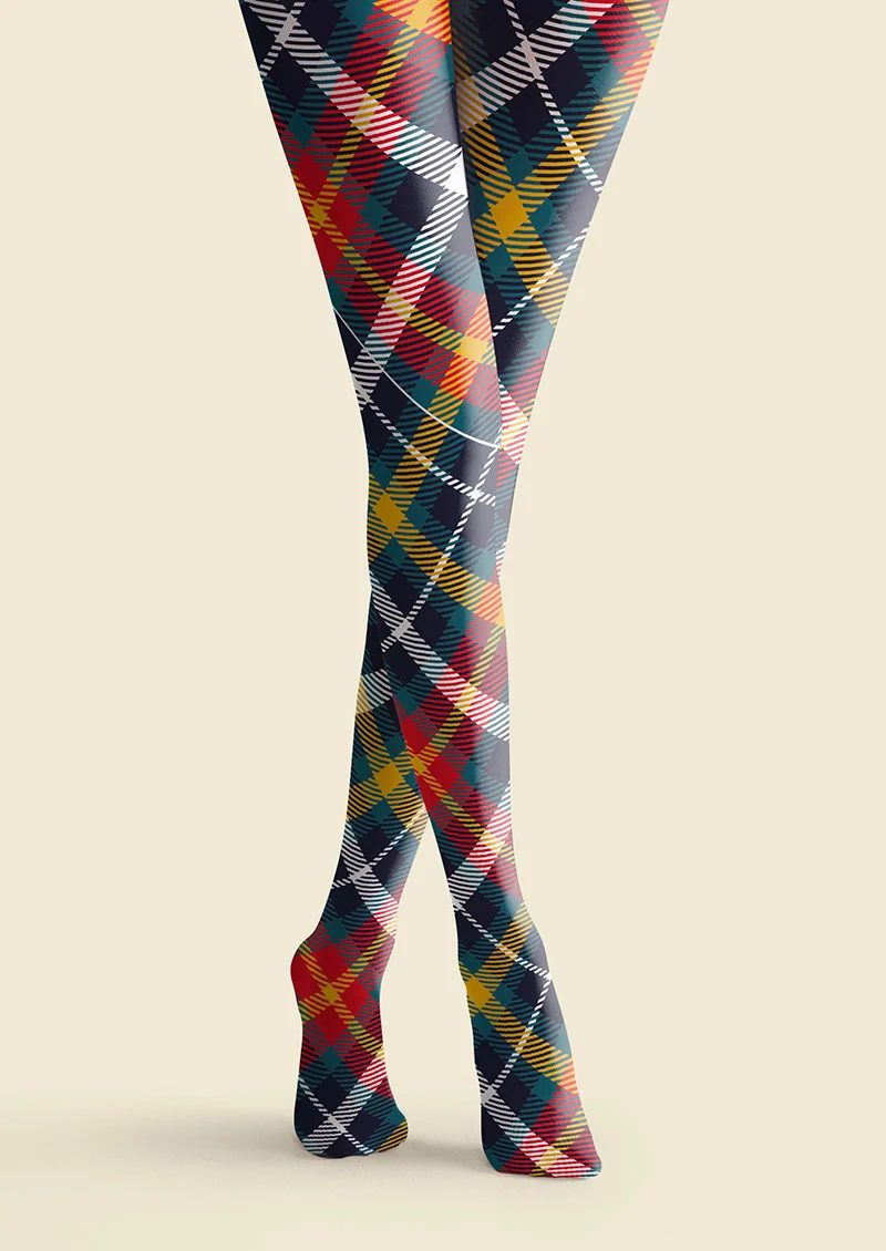 Viken Plan Deep Blue-Colorful Striped Check Tights Hosiery Pantyhose - Image 3