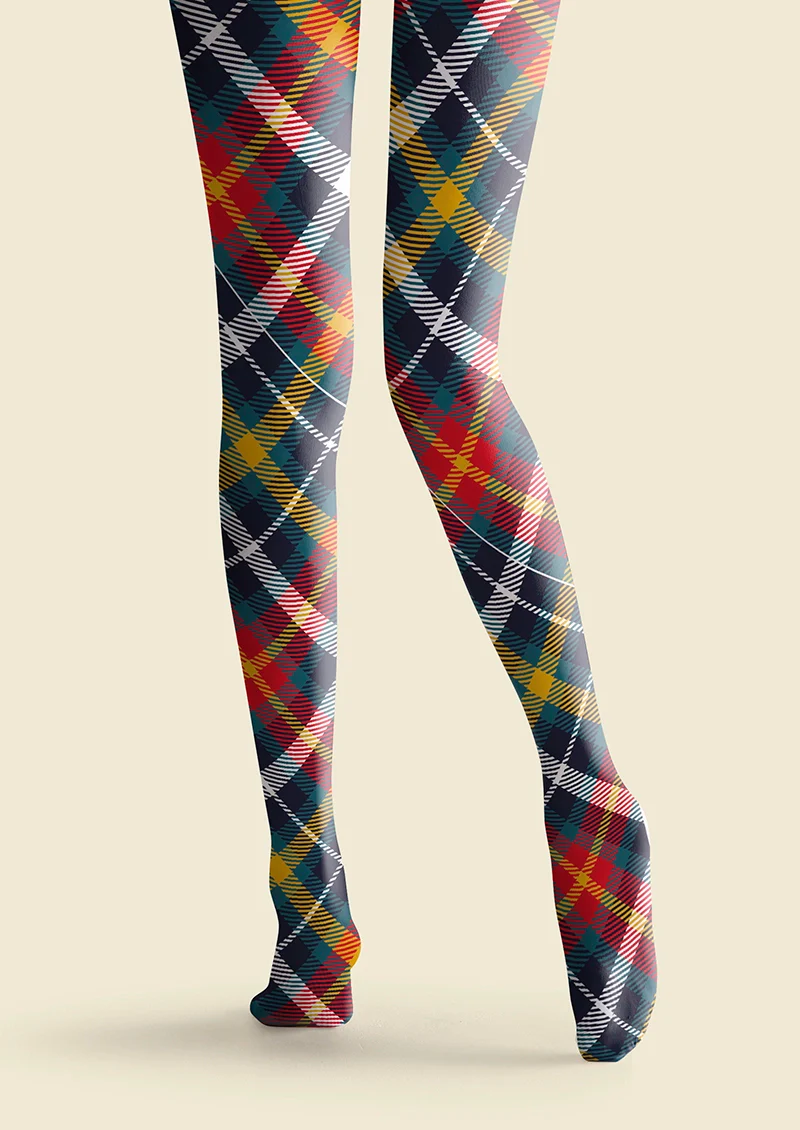 Viken Plan Deep Blue-Colorful Striped Check Tights Hosiery Pantyhose - Image 4