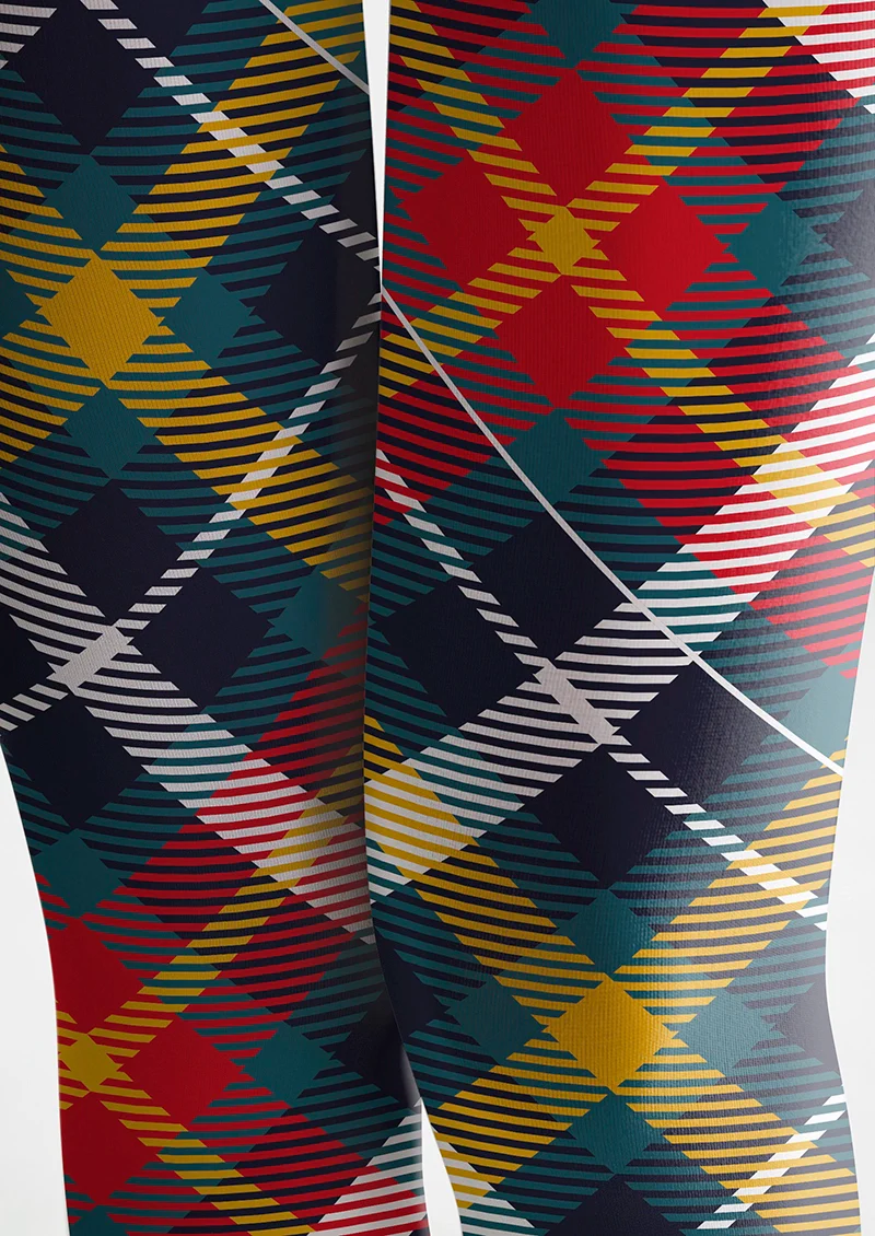 Viken Plan Deep Blue-Colorful Striped Check Tights Hosiery Pantyhose - Image 5