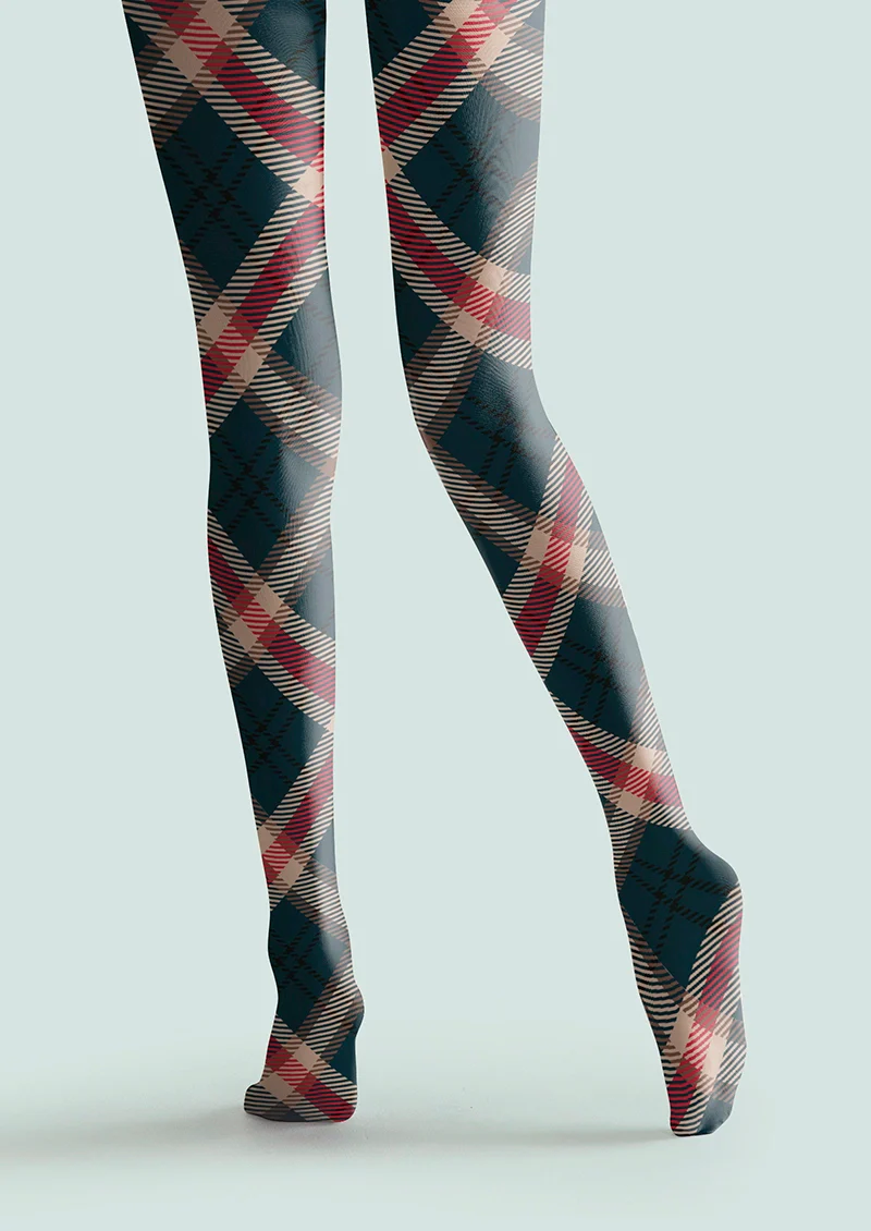 Viken Plan Deep Blue-khaki-red Striped Check Tights Hosiery Pantyhose - Image 4