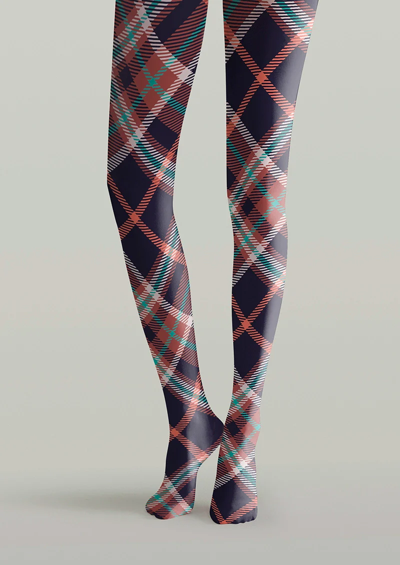Viken Plan Deep Blue-red Striped Check Tights Hosiery Pantyhose
