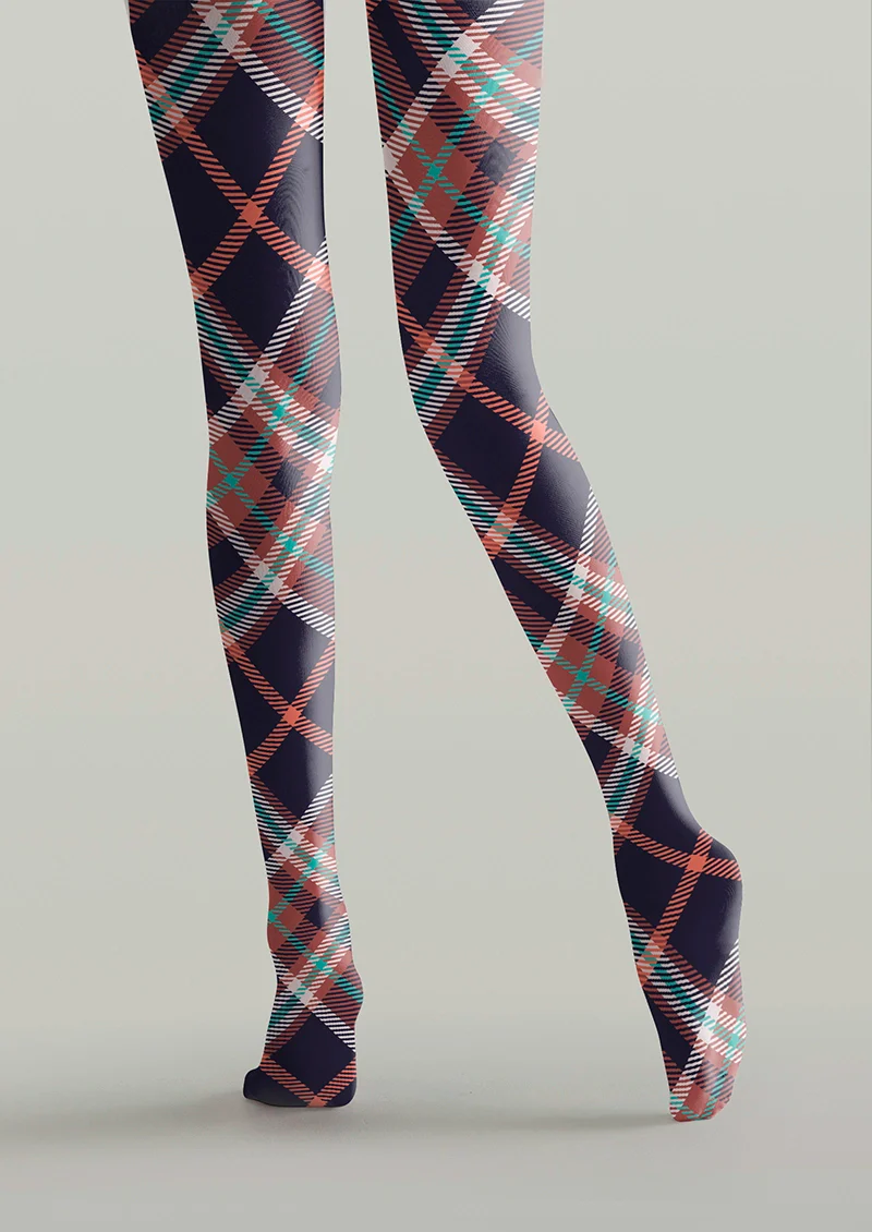 Viken Plan Deep Blue-red Striped Check Tights Hosiery Pantyhose - Image 4
