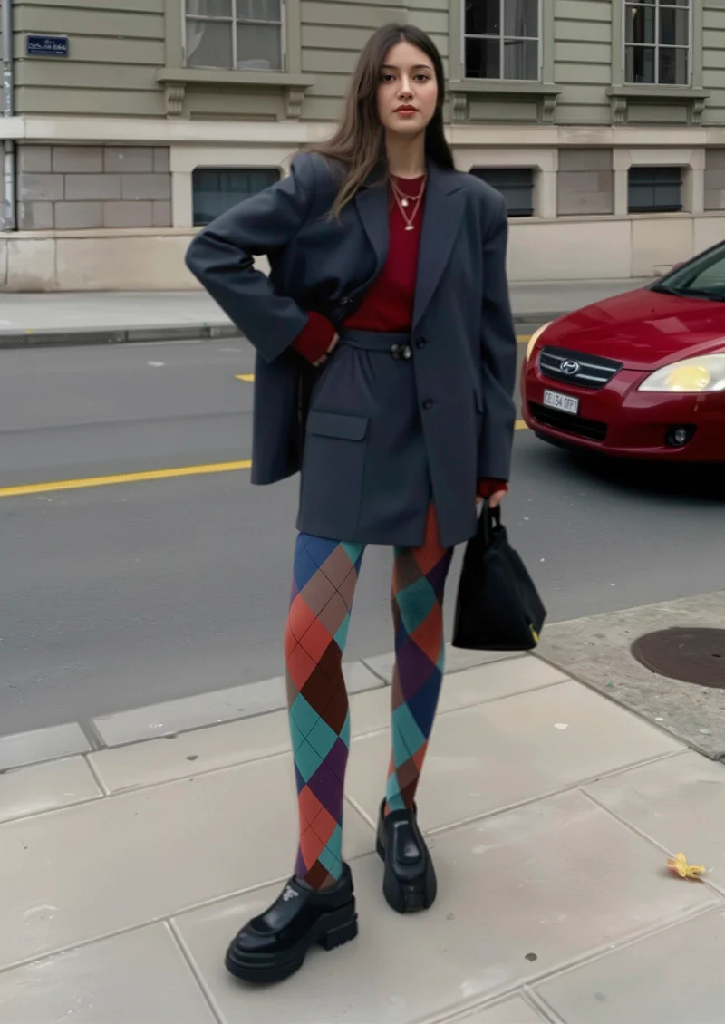 Viken Plan Deep Color Plaid Tights Hosiery Pantyhose - Image 2