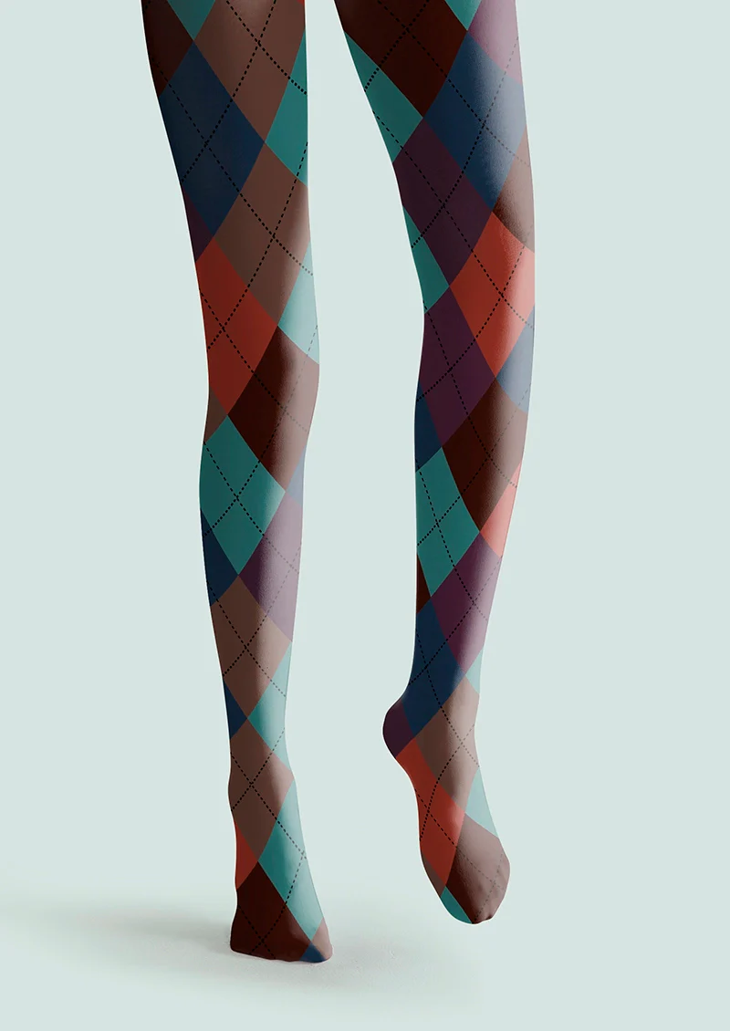 Viken Plan Deep Color Plaid Tights Hosiery Pantyhose - Image 3