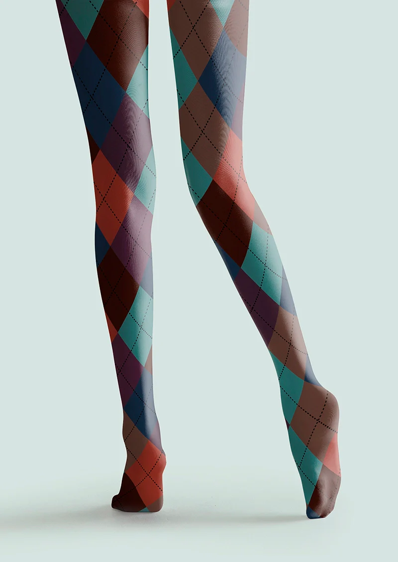 Viken Plan Deep Color Plaid Tights Hosiery Pantyhose - Image 4