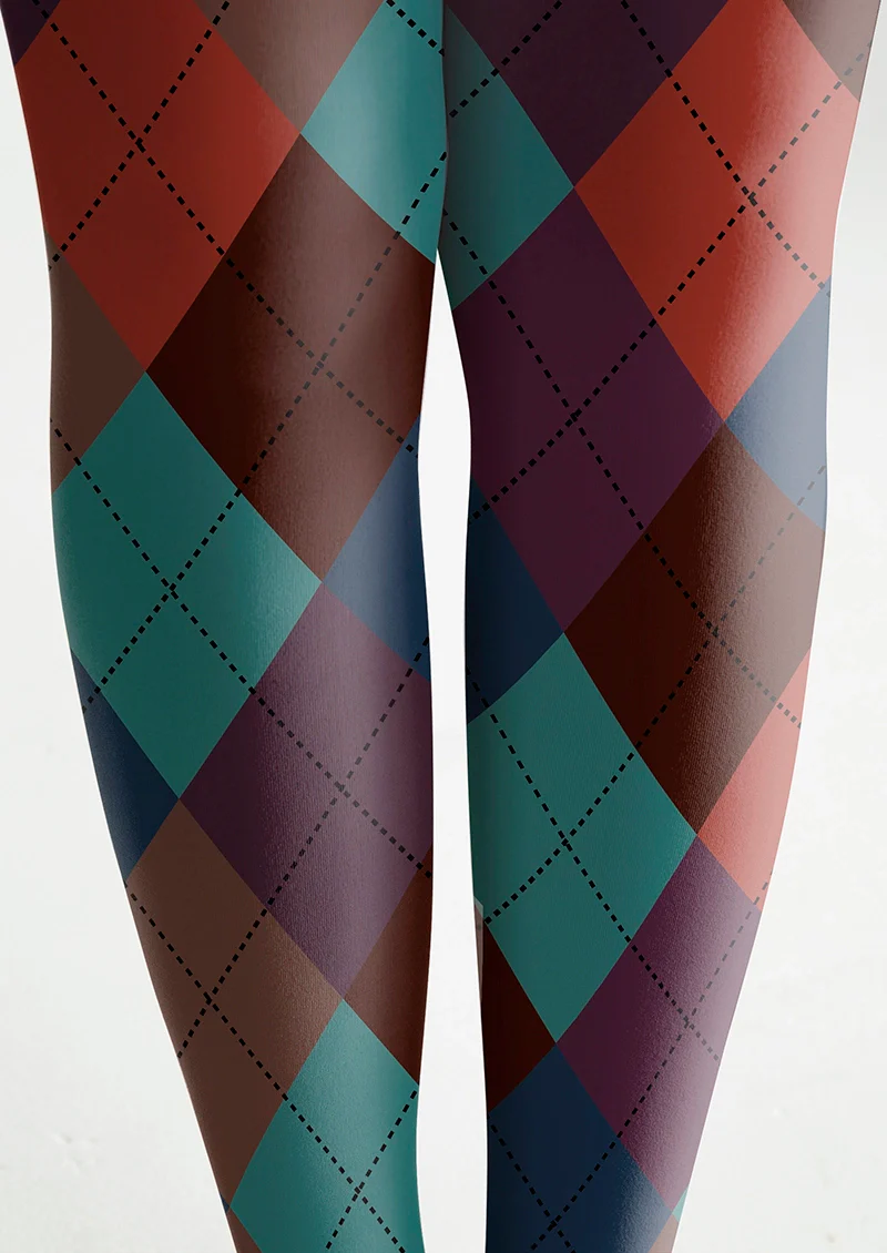 Viken Plan Deep Color Plaid Tights Hosiery Pantyhose - Image 5