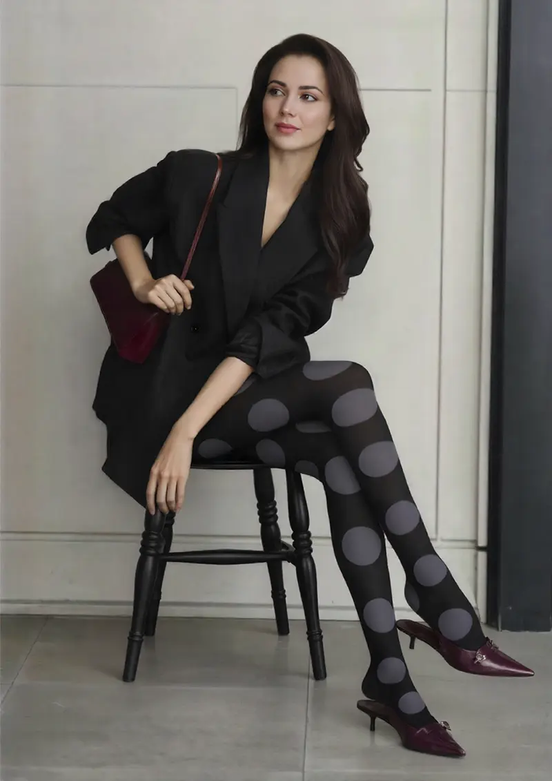 Viken Plan Black-gray polka dots Tights Hosiery Pantyhose - Image 2