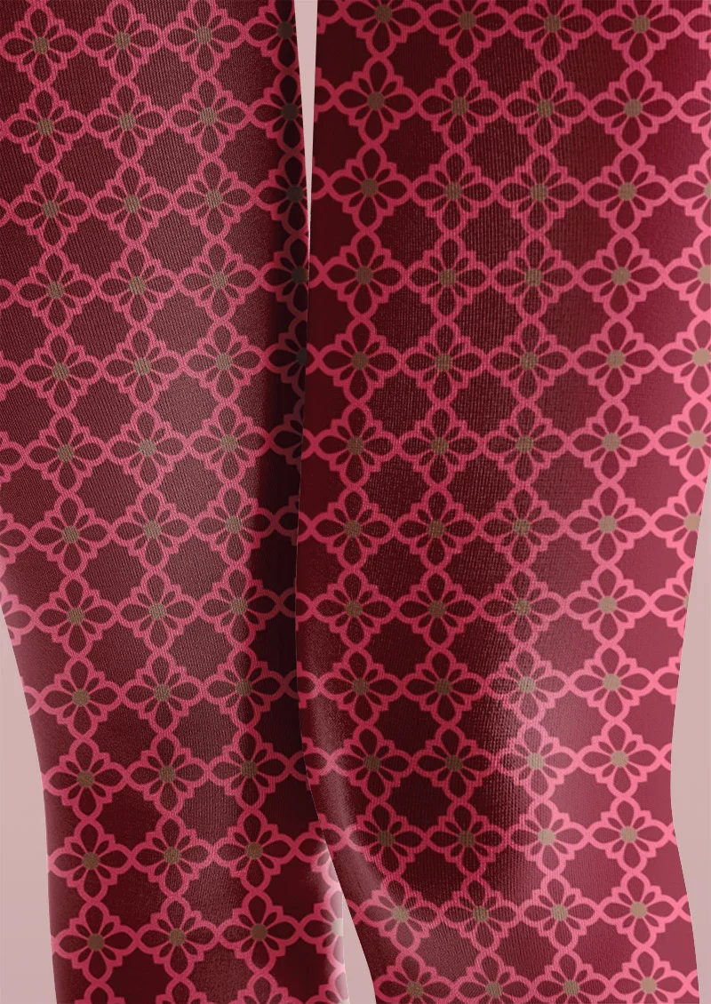 Viken Plan Crimson Quatrefoil Pattern Tights Hosiery Pantyhose - Image 3