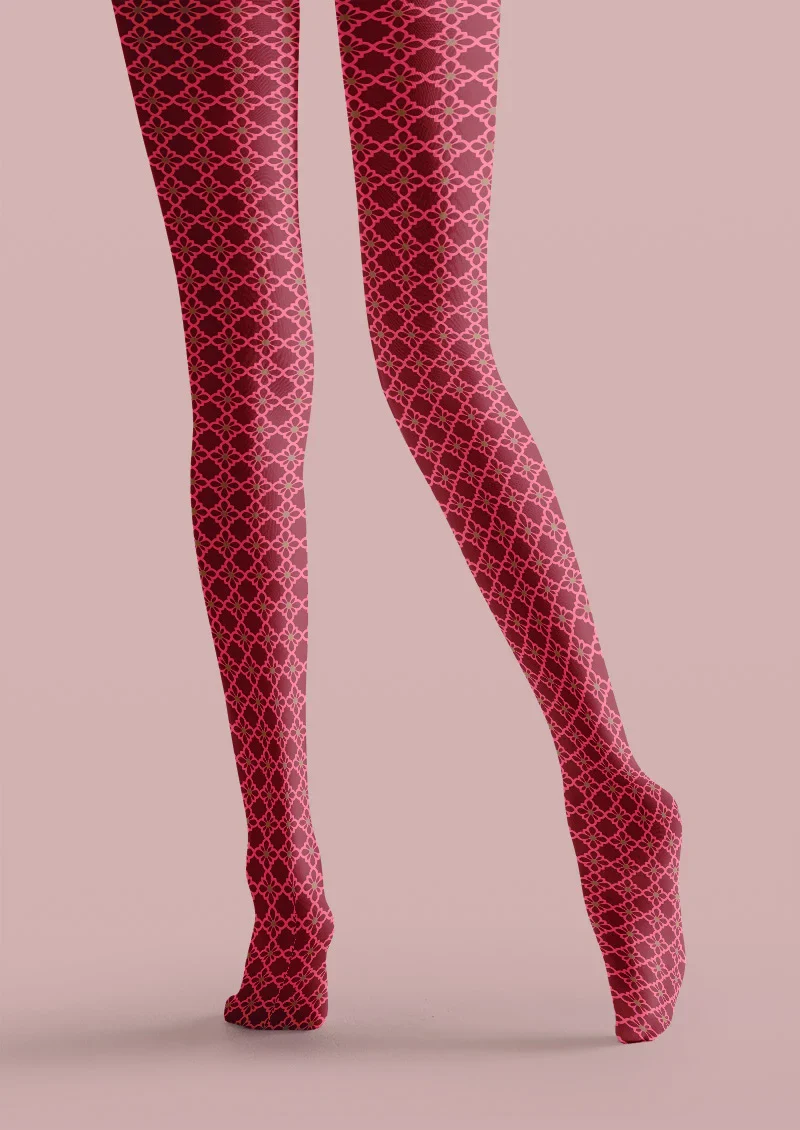 Viken Plan Crimson Quatrefoil Pattern Tights Hosiery Pantyhose - Image 4
