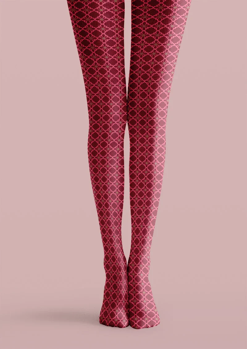 Viken Plan Crimson Quatrefoil Pattern Tights Hosiery Pantyhose - Image 5