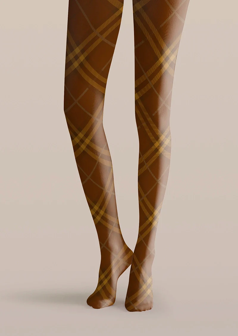 Viken Plan Van Dyke Brown Maillard Check Tights Hosiery Pantyhose