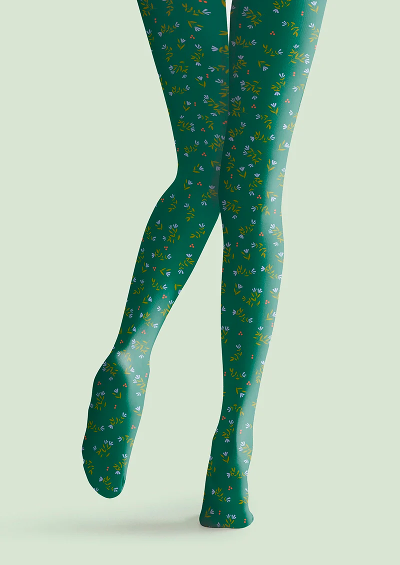 Viken Plan Turquoise green Dainty florals Tights Hosiery Pantyhose