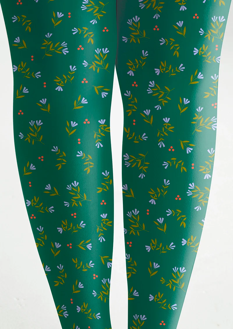 Viken Plan Turquoise green Dainty florals Tights Hosiery Pantyhose - Image 5