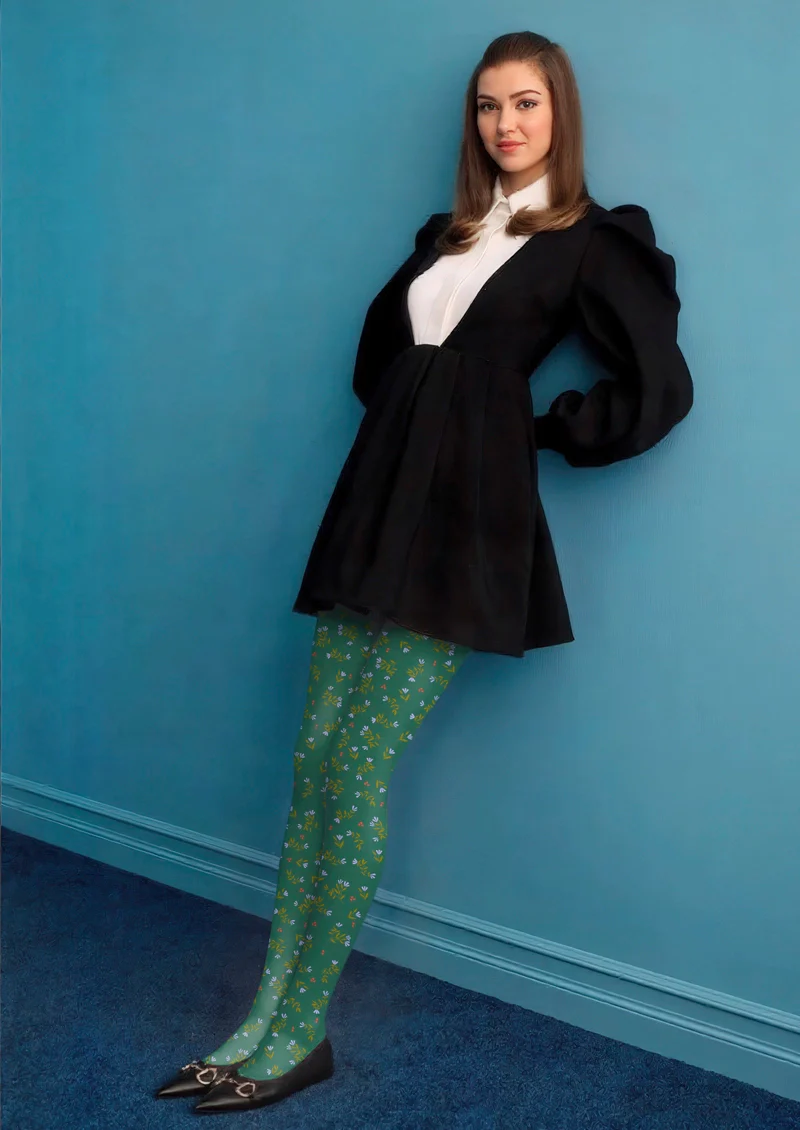 Viken Plan Turquoise green Dainty florals Tights Hosiery Pantyhose - Image 6