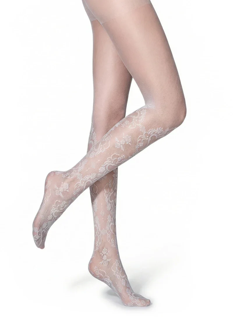 Viken Plan Elegant Cut-Out Floral Jacquard Sheer Pantyhose Tights Hosiery - Image 3