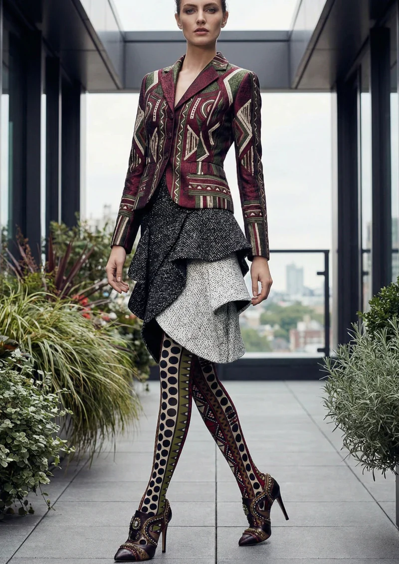 Viken Plan Ethnic Geometric Tights Hosiery Pantyhose - Image 2
