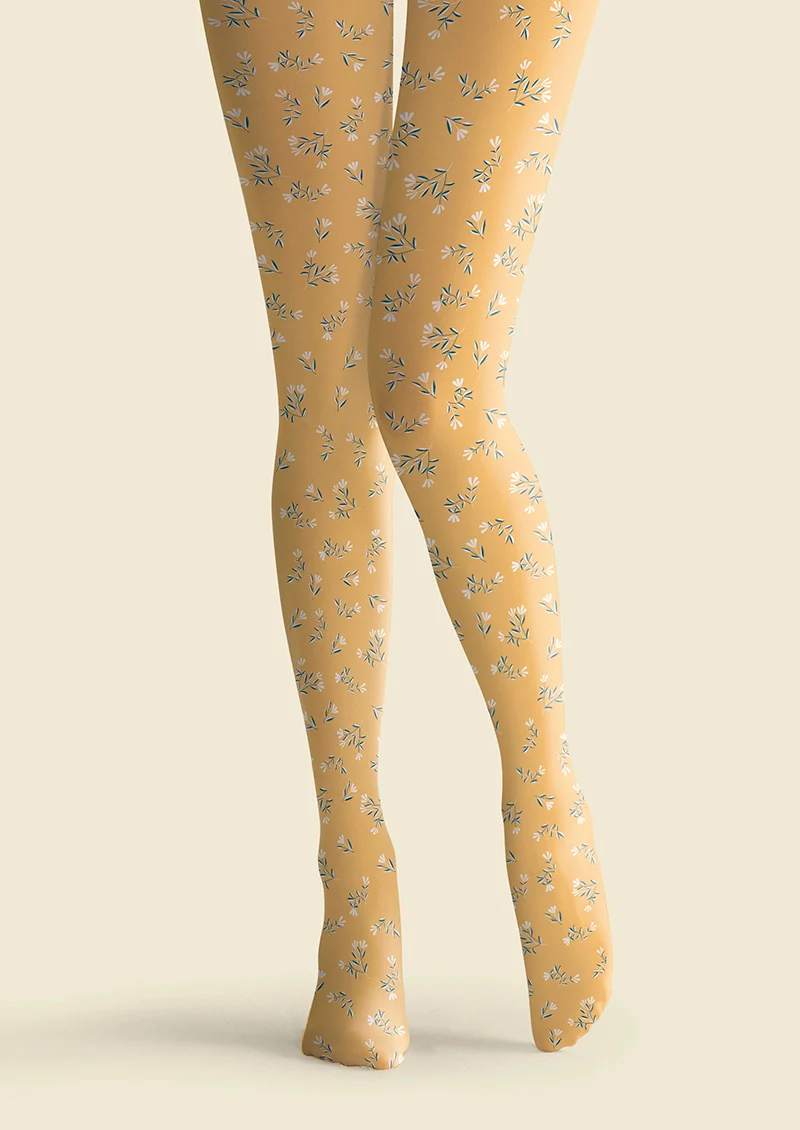 Viken Plan Light yellow Dainty florals Tights Hosiery Pantyhose