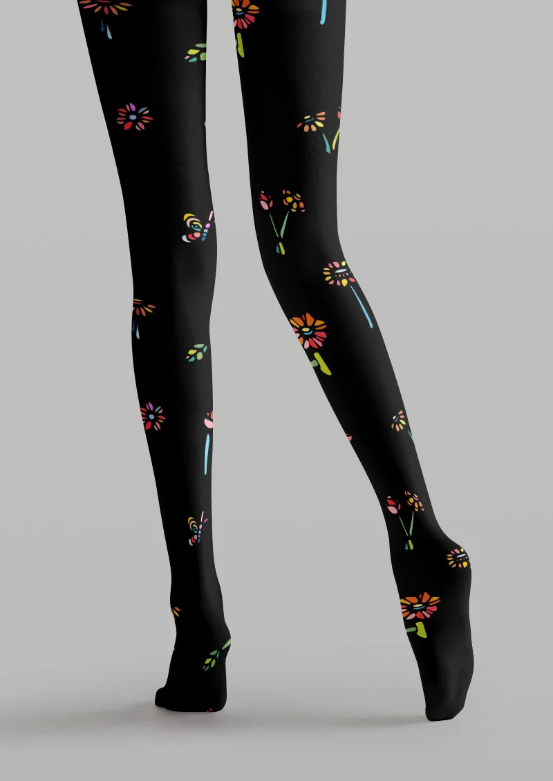 Viken Plan Floral Print Graphic Tights Hosiery Pantyhose