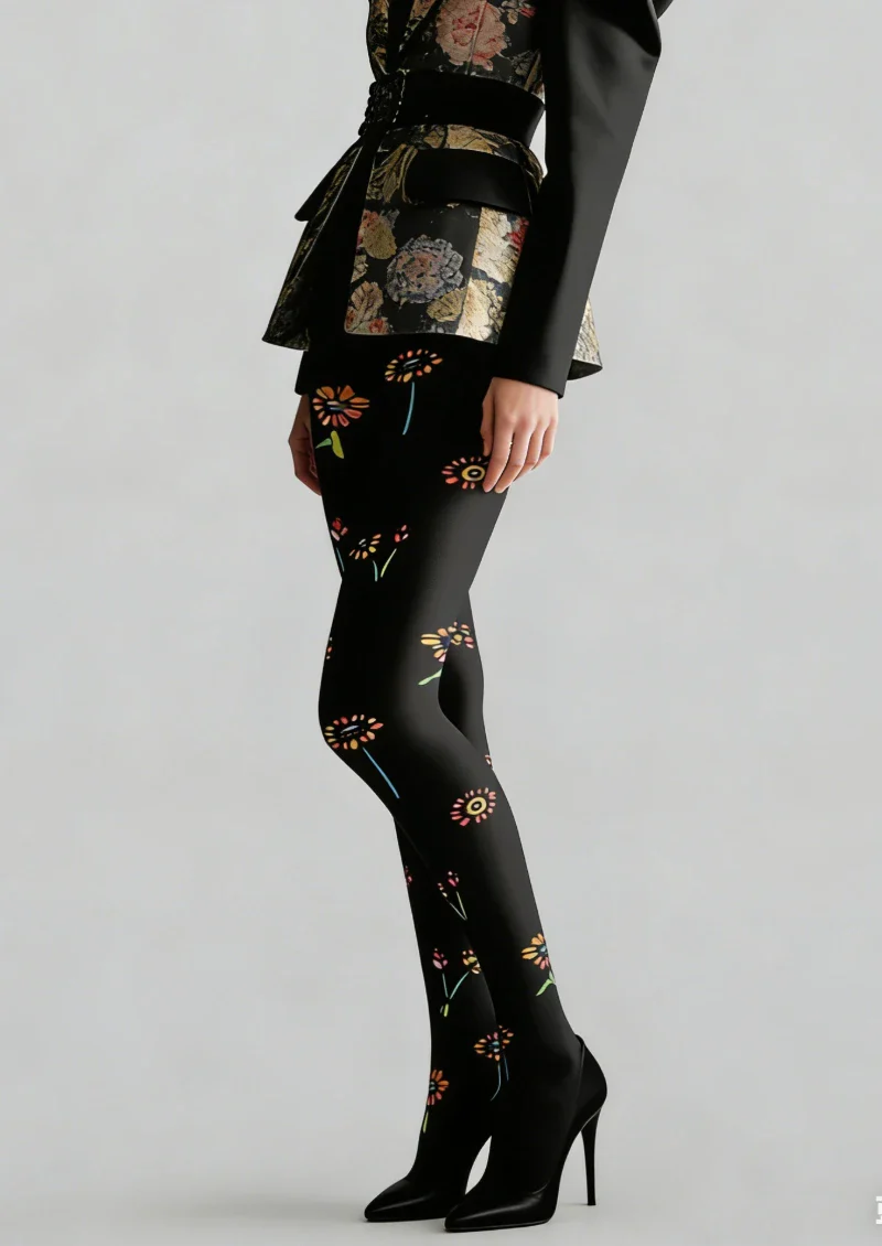 Viken Plan Floral Print Graphic Tights Hosiery Pantyhose - Image 2