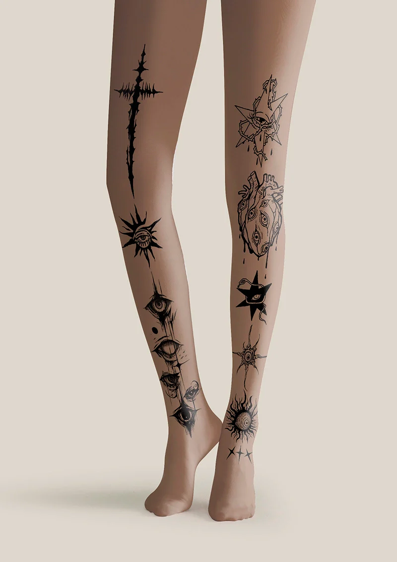 Viken Plan gaze into the abyss tattoo Tights Hosiery Pantyhose