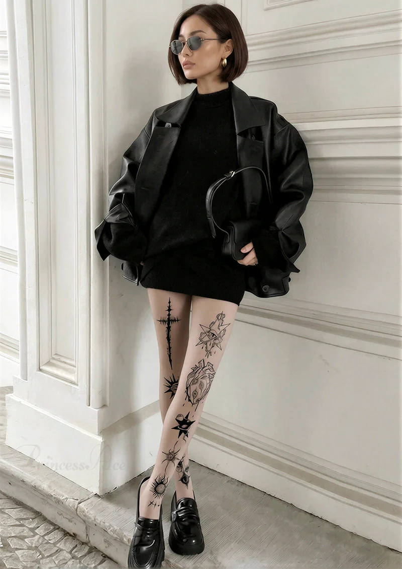 Viken Plan gaze into the abyss tattoo Tights Hosiery Pantyhose - Image 2