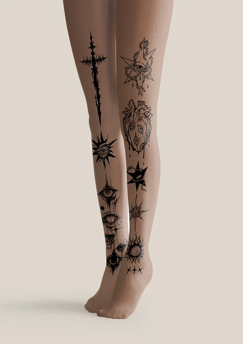 Viken Plan gaze into the abyss tattoo Tights Hosiery Pantyhose - Image 3